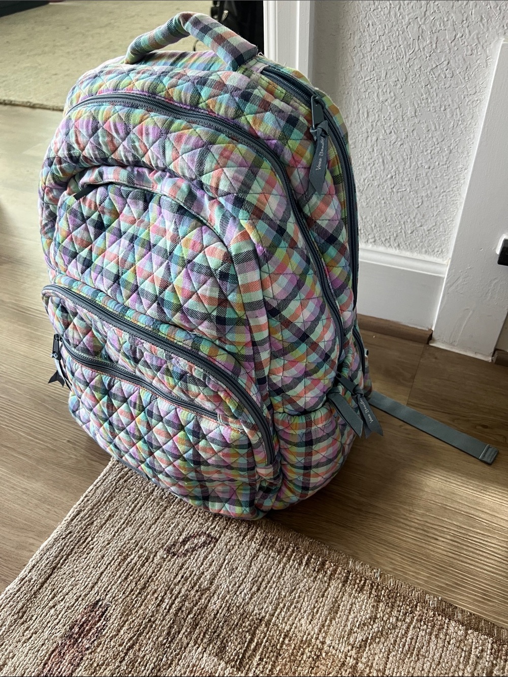 Vera Bradley Quilted Kids Backpack in Pastel Plaid, great condition like new